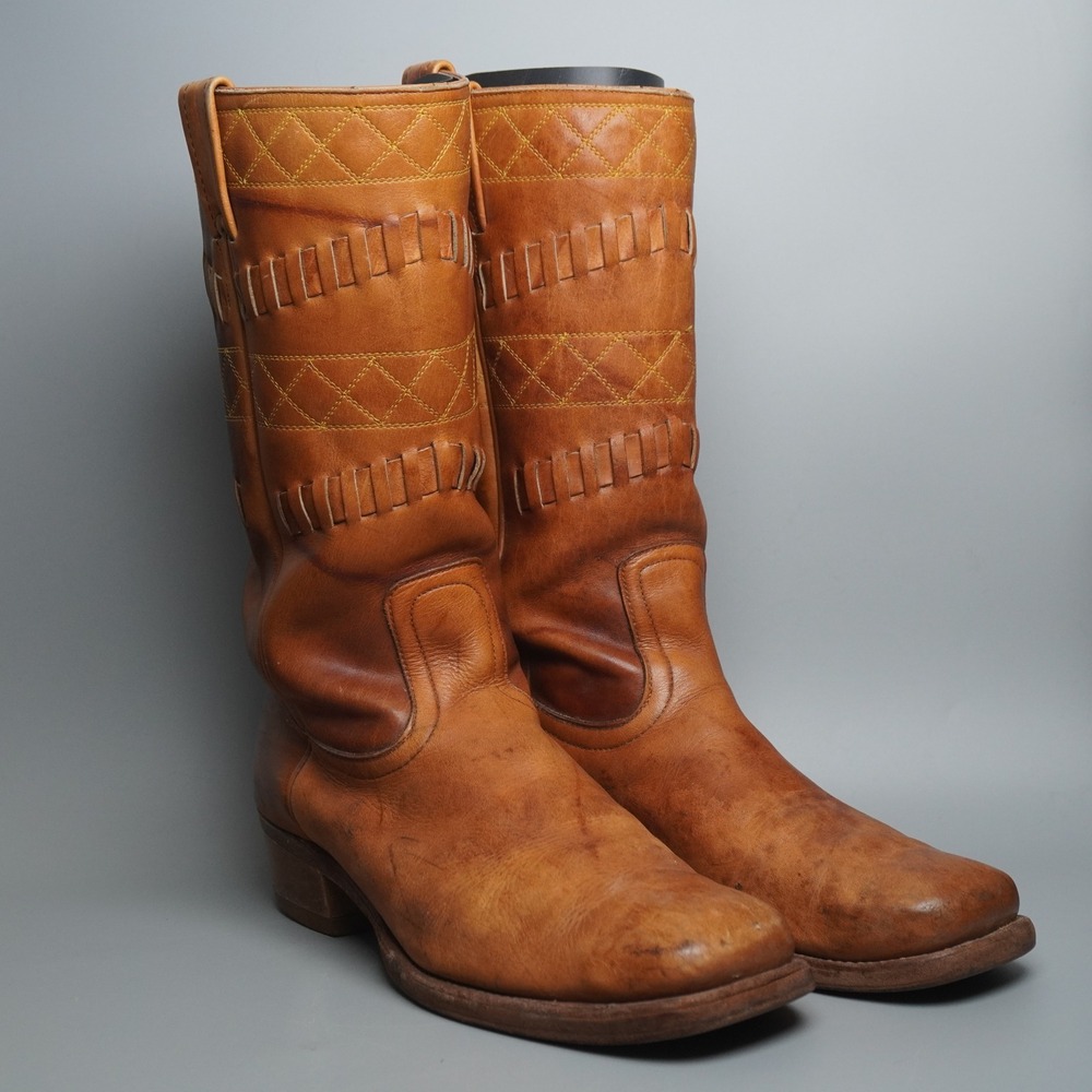 Boulet Mens 12 E Tan Leather Western Cowboy Boots Campus Style Brown